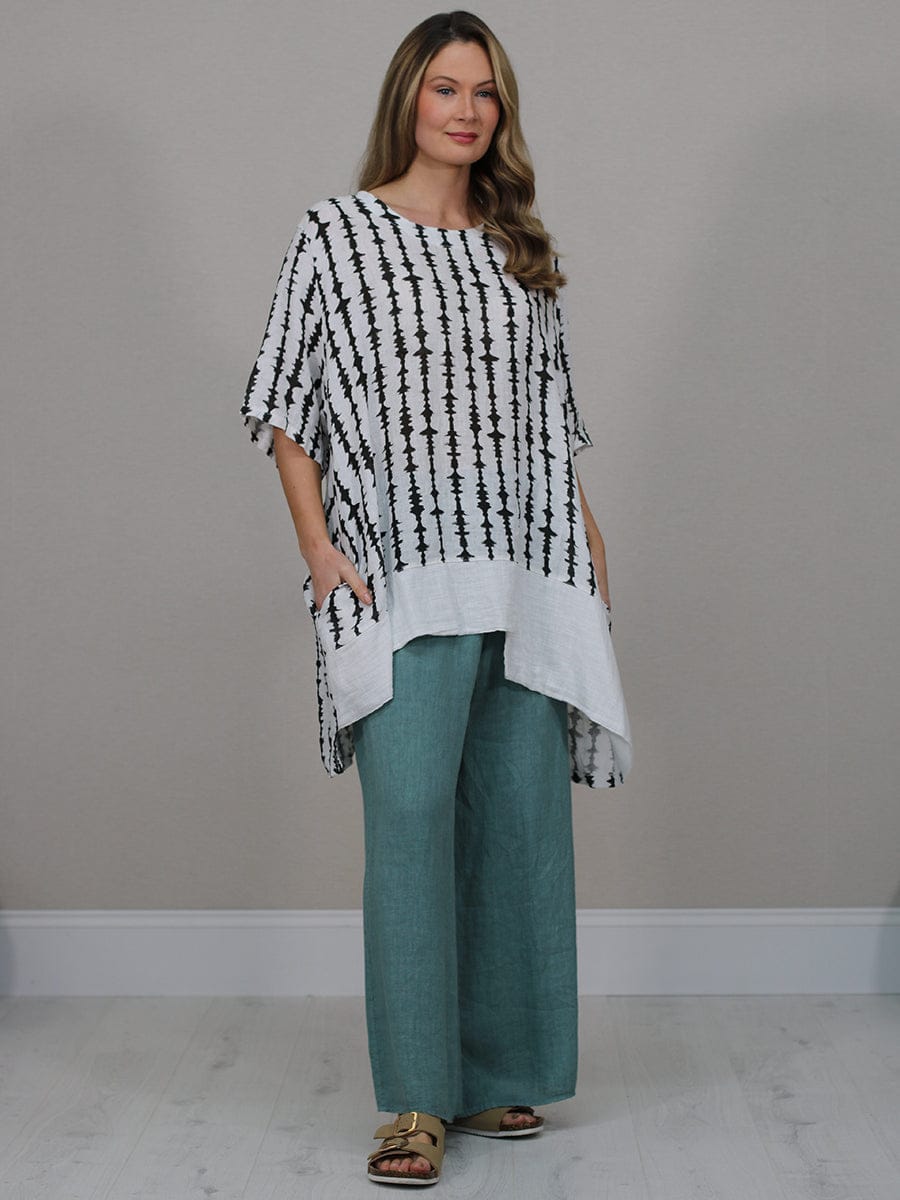 Printed Dipped Hem Linen Tunic Top
