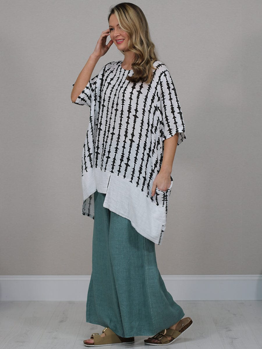 Printed Dipped Hem Linen Tunic Top