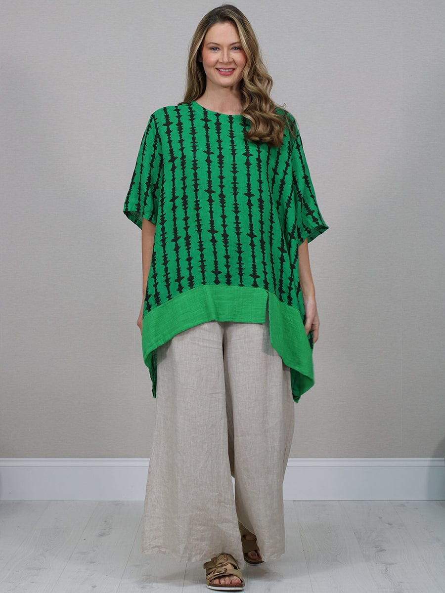 Printed Dipped Hem Linen Tunic Top