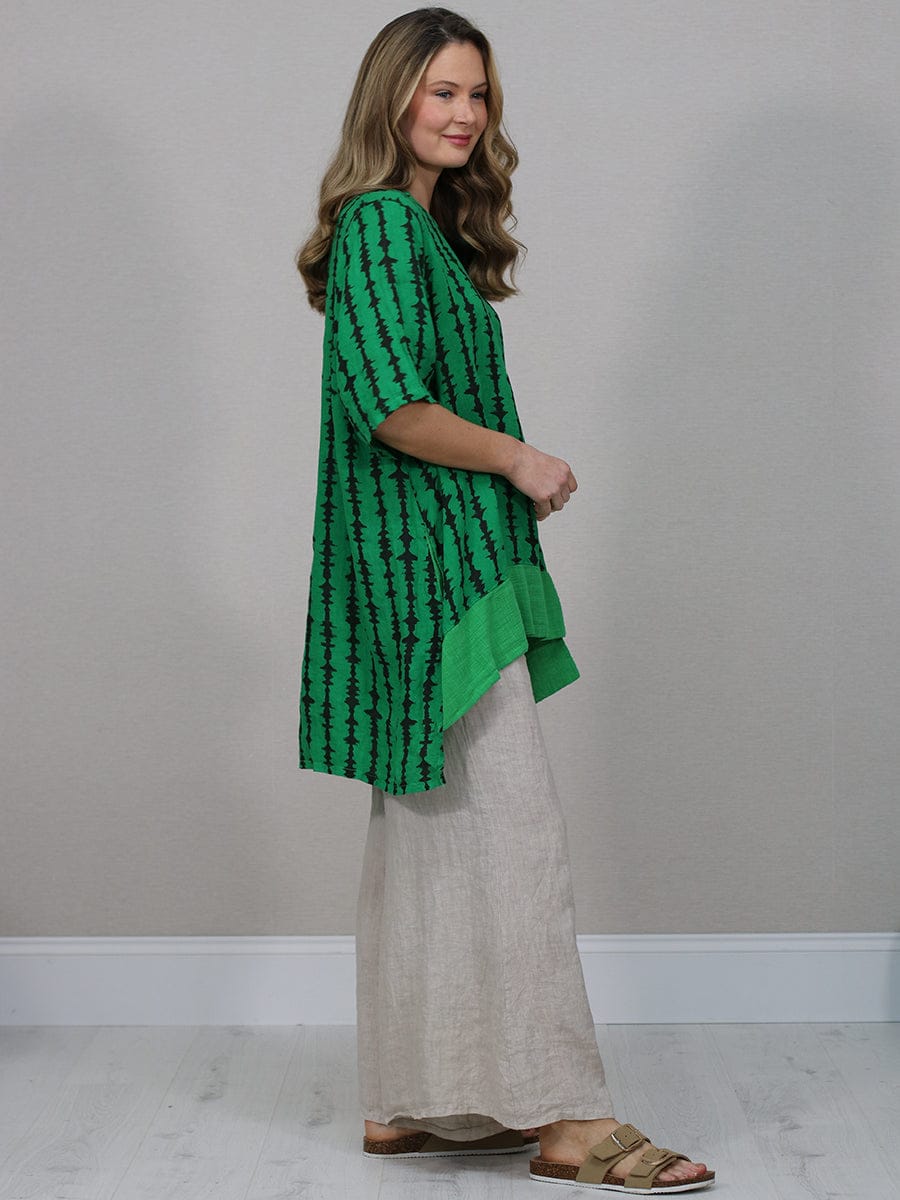 Printed Dipped Hem Linen Tunic Top