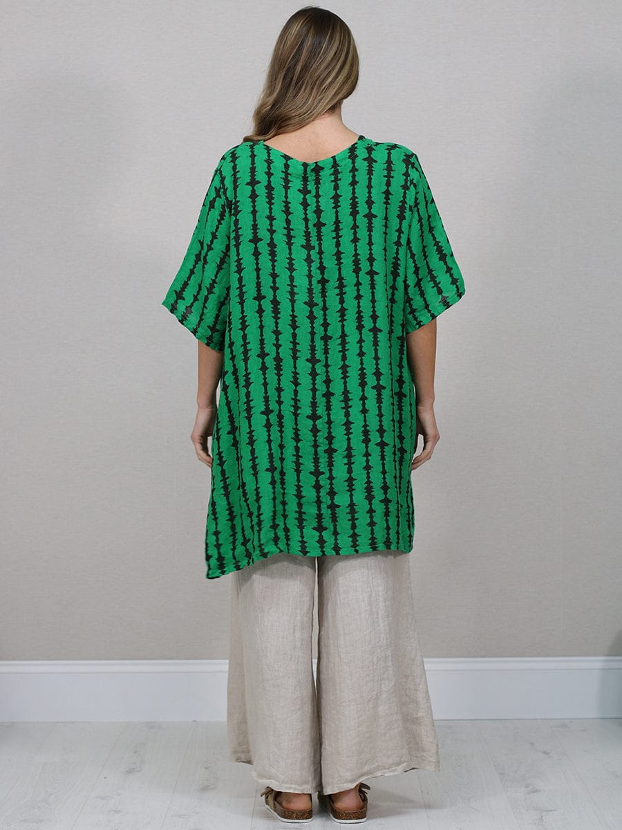 Printed Dipped Hem Linen Tunic Top