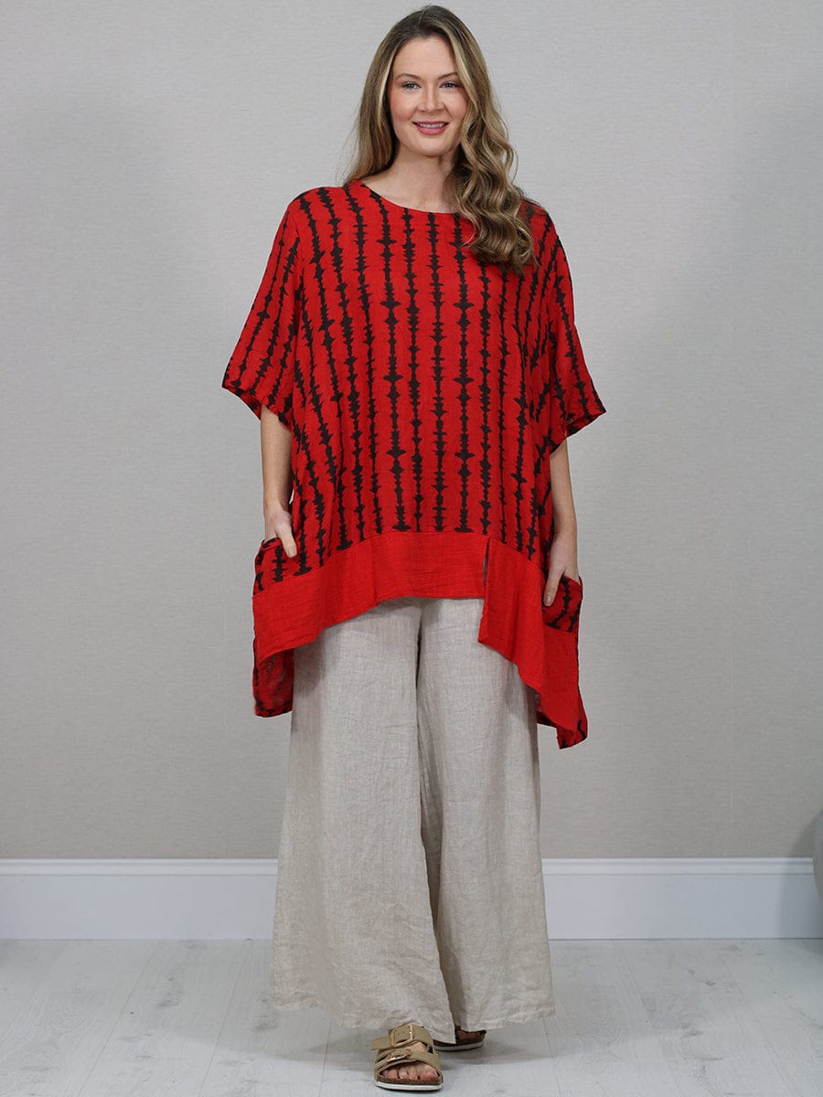 Printed Dipped Hem Linen Tunic Top