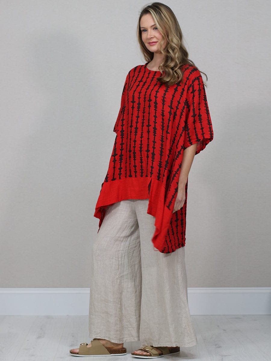 Printed Dipped Hem Linen Tunic Top