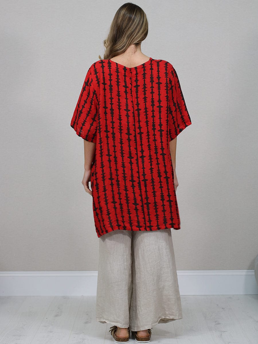 Printed Dipped Hem Linen Tunic Top