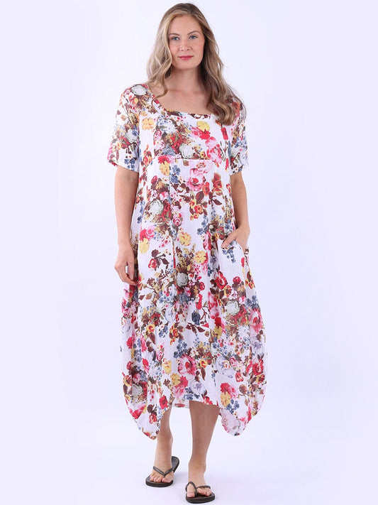 Floral Print Italian Linen Slouch Dress