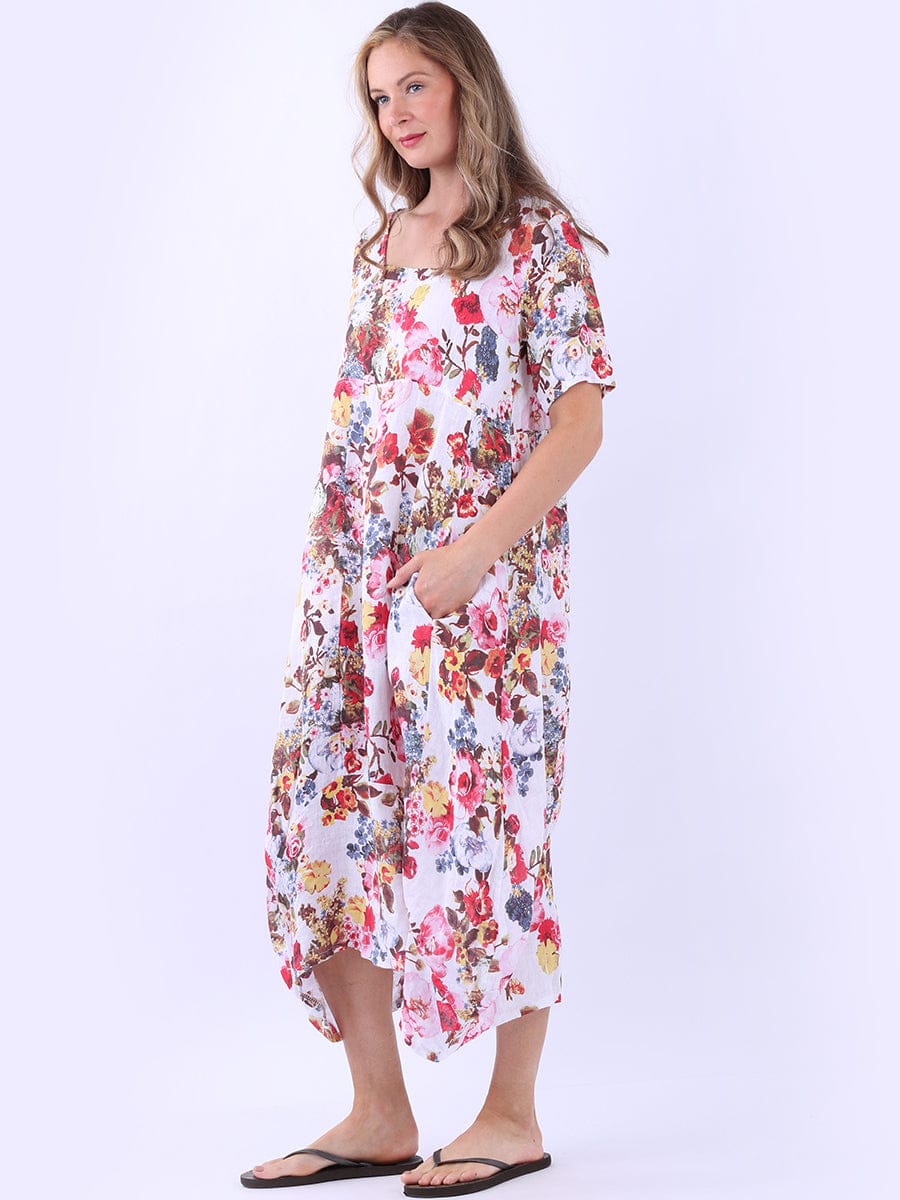 Floral Print Italian Linen Slouch Dress