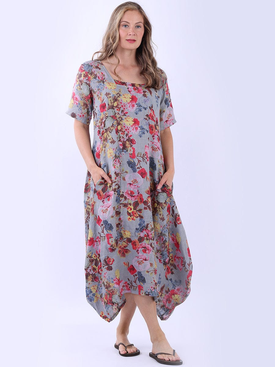 Floral Print Italian Linen Slouch Dress