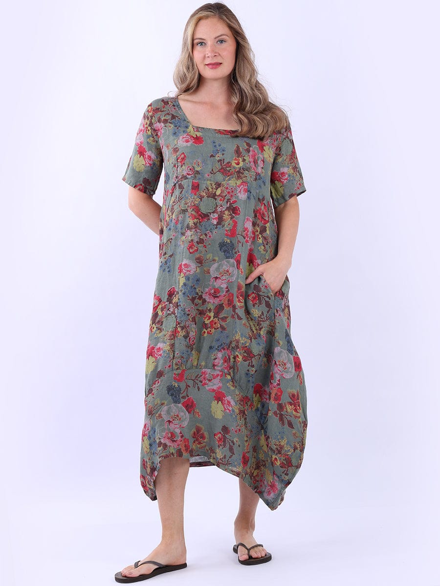 Floral Print Italian Linen Slouch Dress