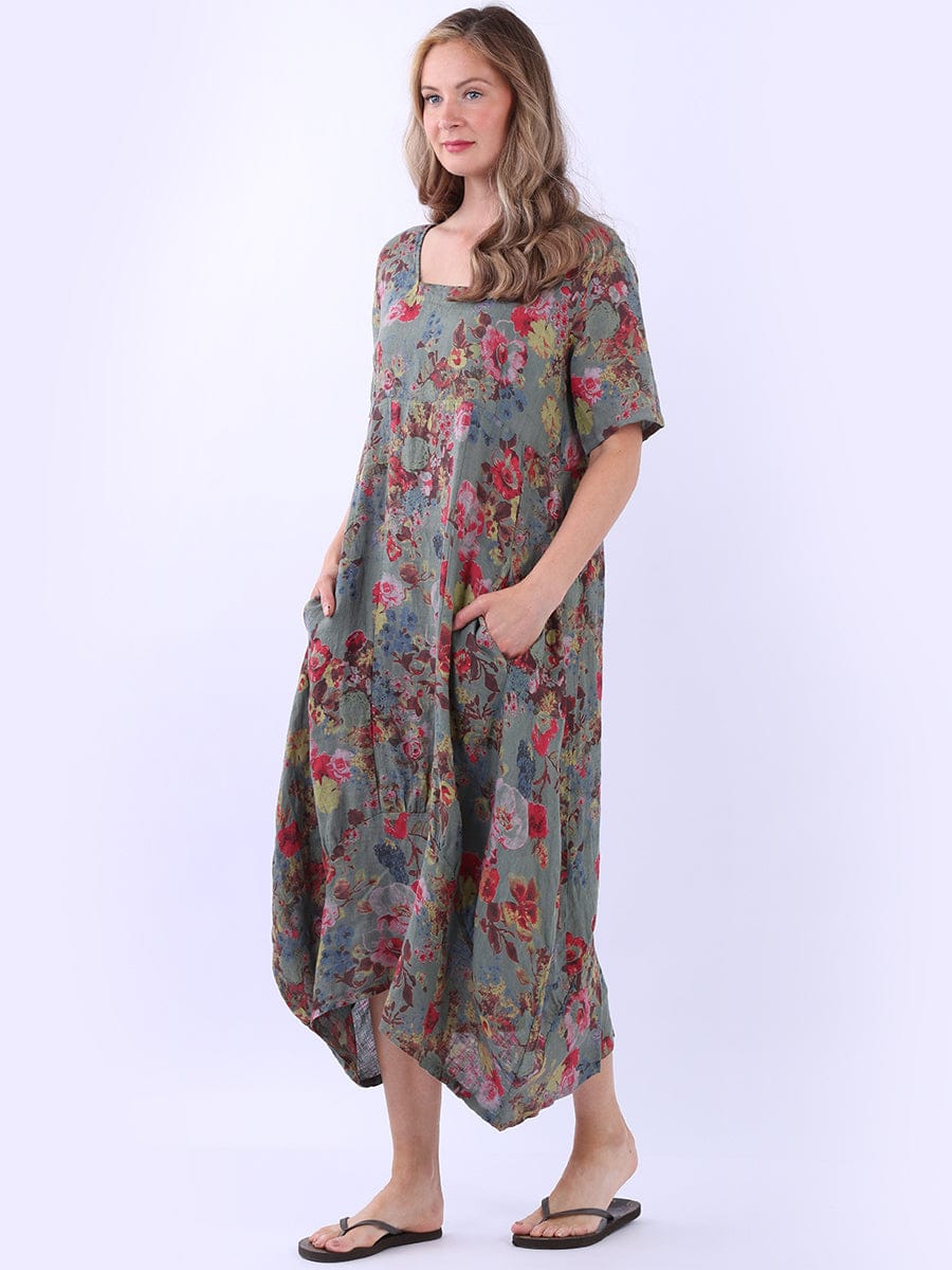 Floral Print Italian Linen Slouch Dress