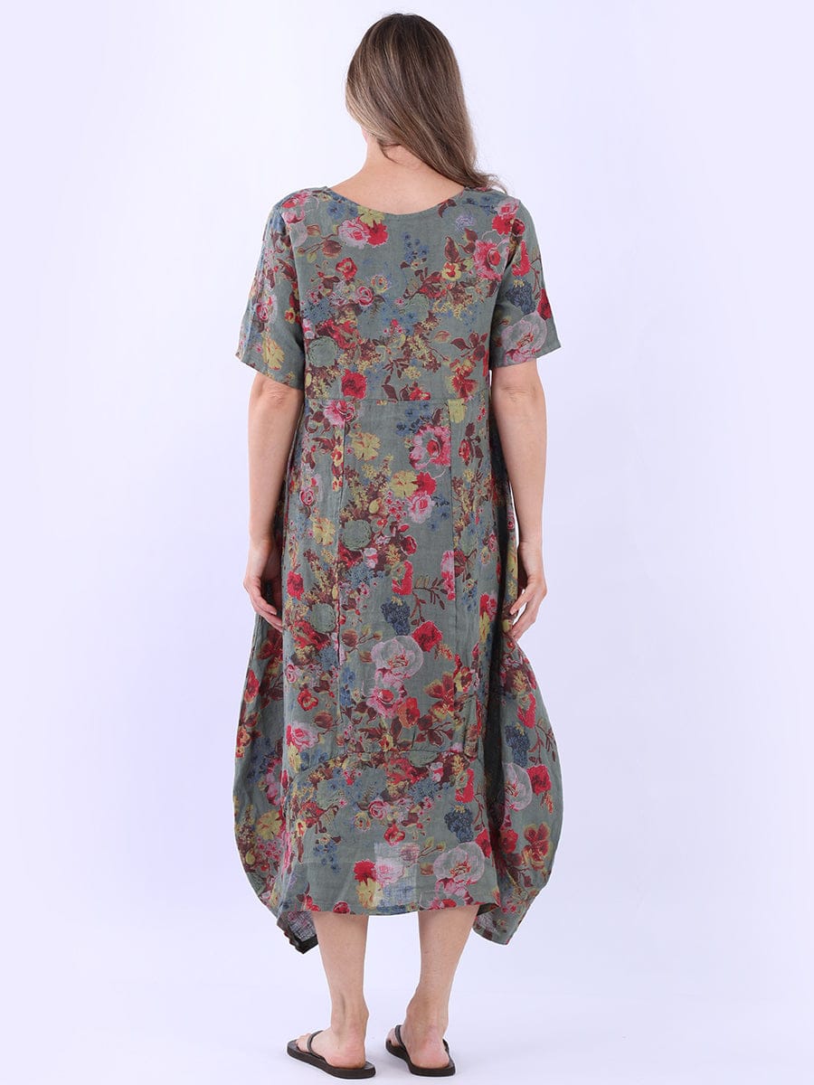 Floral Print Italian Linen Slouch Dress