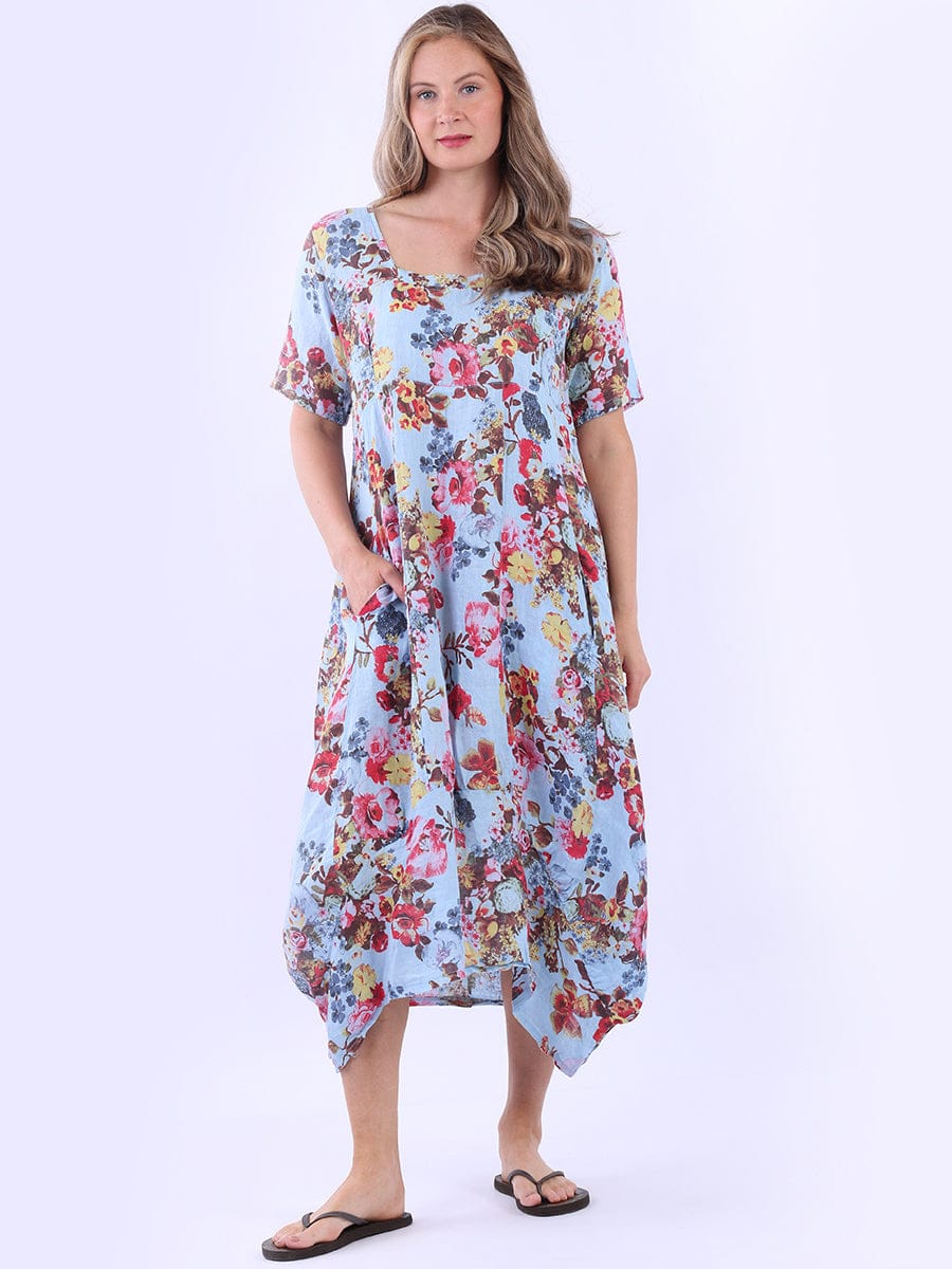 Floral Print Italian Linen Slouch Dress