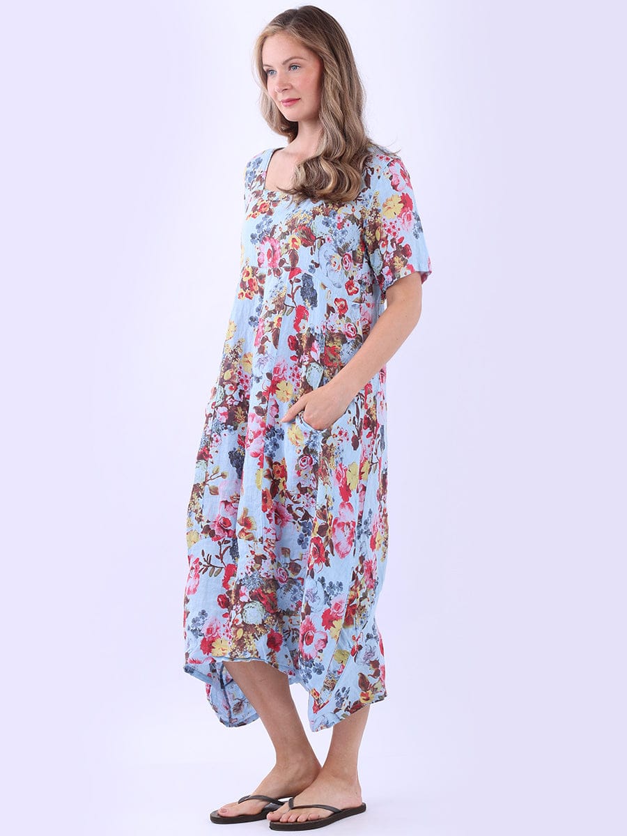 Floral Print Italian Linen Slouch Dress
