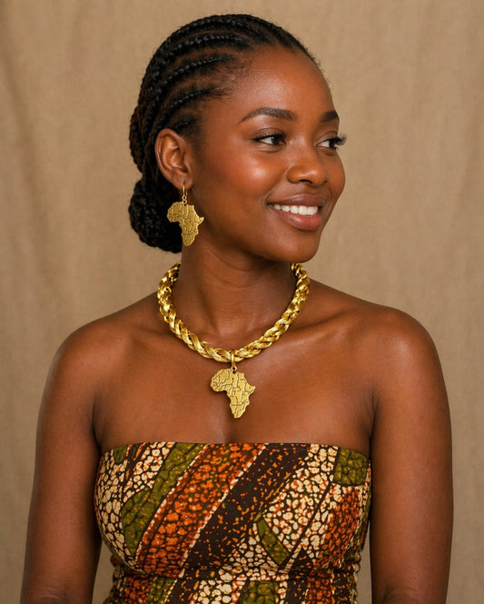 Gold Plated Chain African Pendant Necklace Set