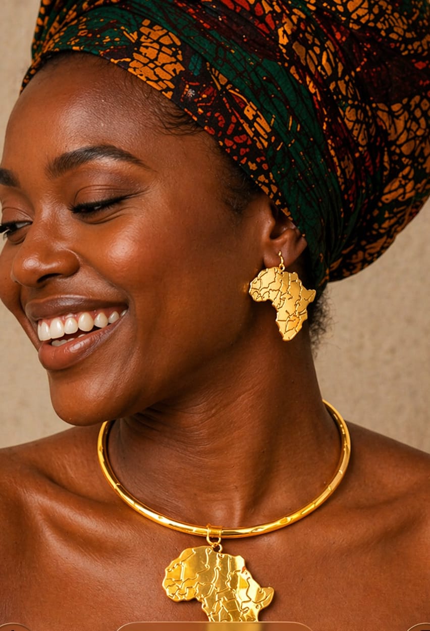 Gold Plated Brass African Pendant Choker Necklace Set