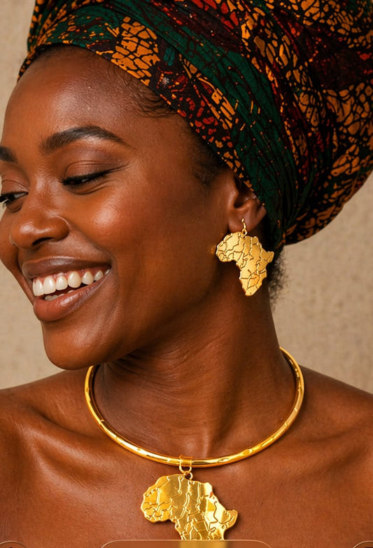 Gold Plated Brass African Pendant Choker Necklace Set