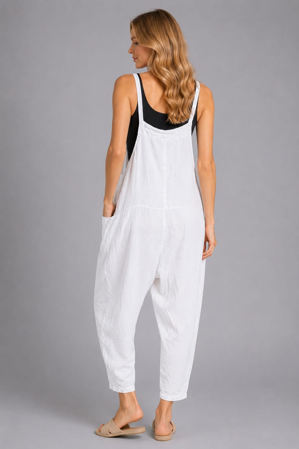 Made In Italy Solid Linen Minala Dungaree