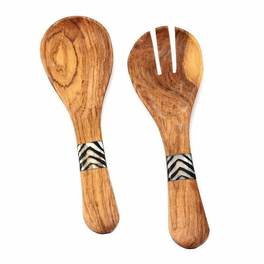 Olive Wood Serving Set, with Batik inlay. Big & Medium,  see measurements below.