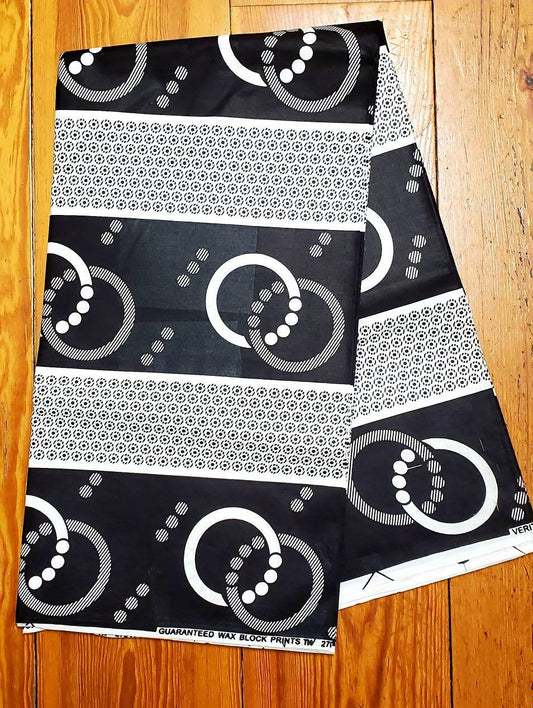 Black & White Ankara Fabrics, 100% Cotton African 6 yds.