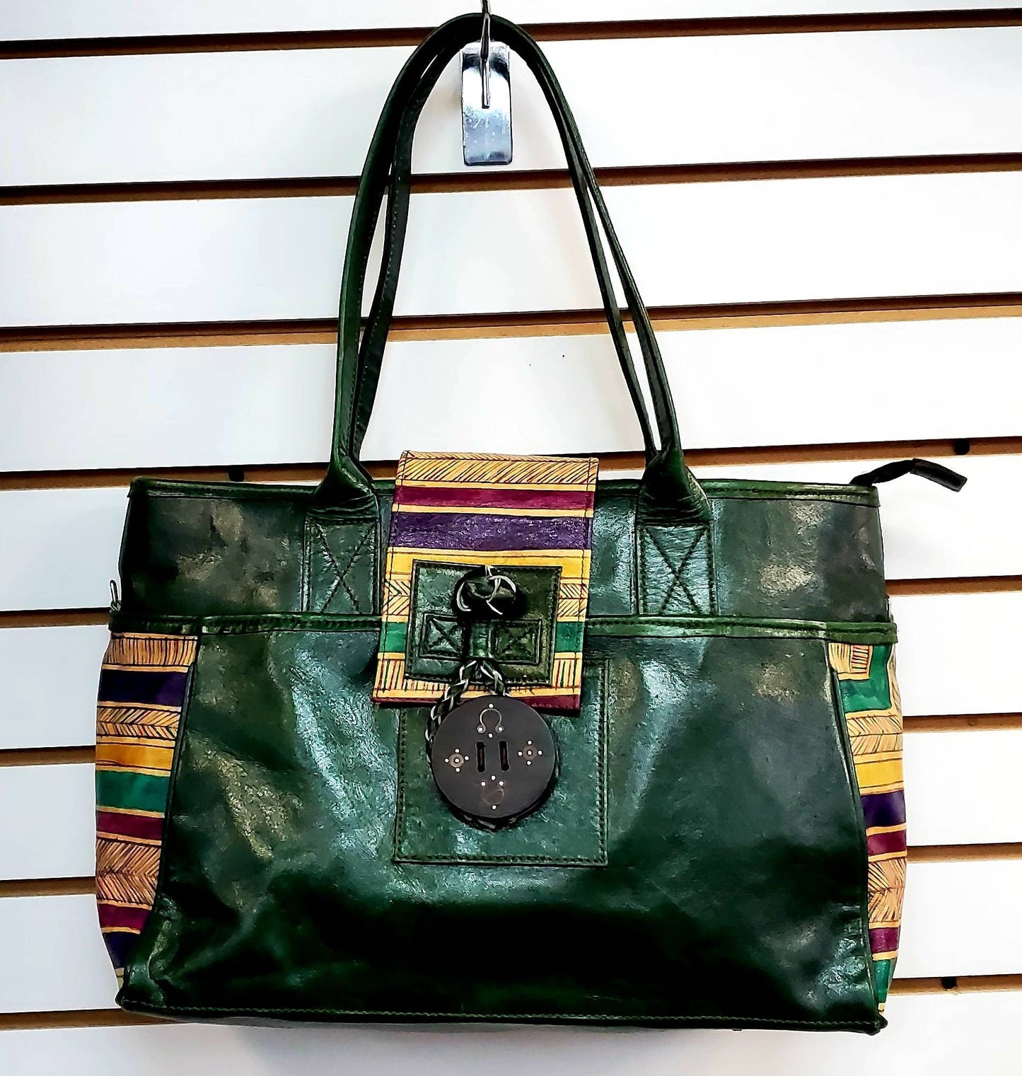 Exclusive Ethnic Bohemian African Leather tote Women bag Purse with Ebony Closure.