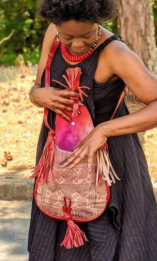 Exclusive Small Fringe Leather Bag/handmade in Mali.