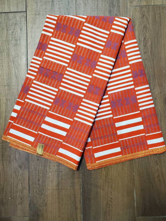 Kente Salmon Orange/African Print Ankara solb by yards100% cotton.