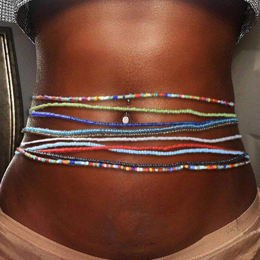 African Waist Beads/Belly Chains/Belly Beads/Hip Ornament. Threaded TIE On Waist for weight loss.