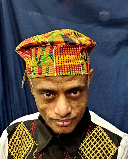 Kente Kuffi Hat/Barret Kufi with back elastic.