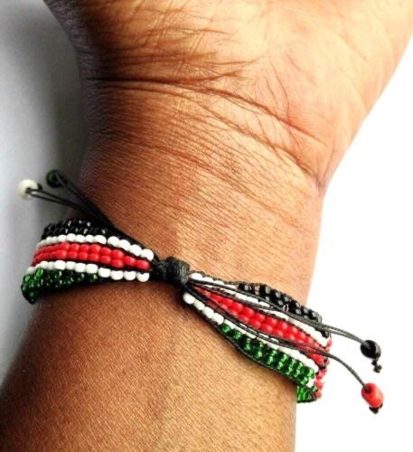 Patriotic Kenyan Flag Wrist Wrap Bracelet made from Maasai/Masai/Masaai beads/Gift idea.