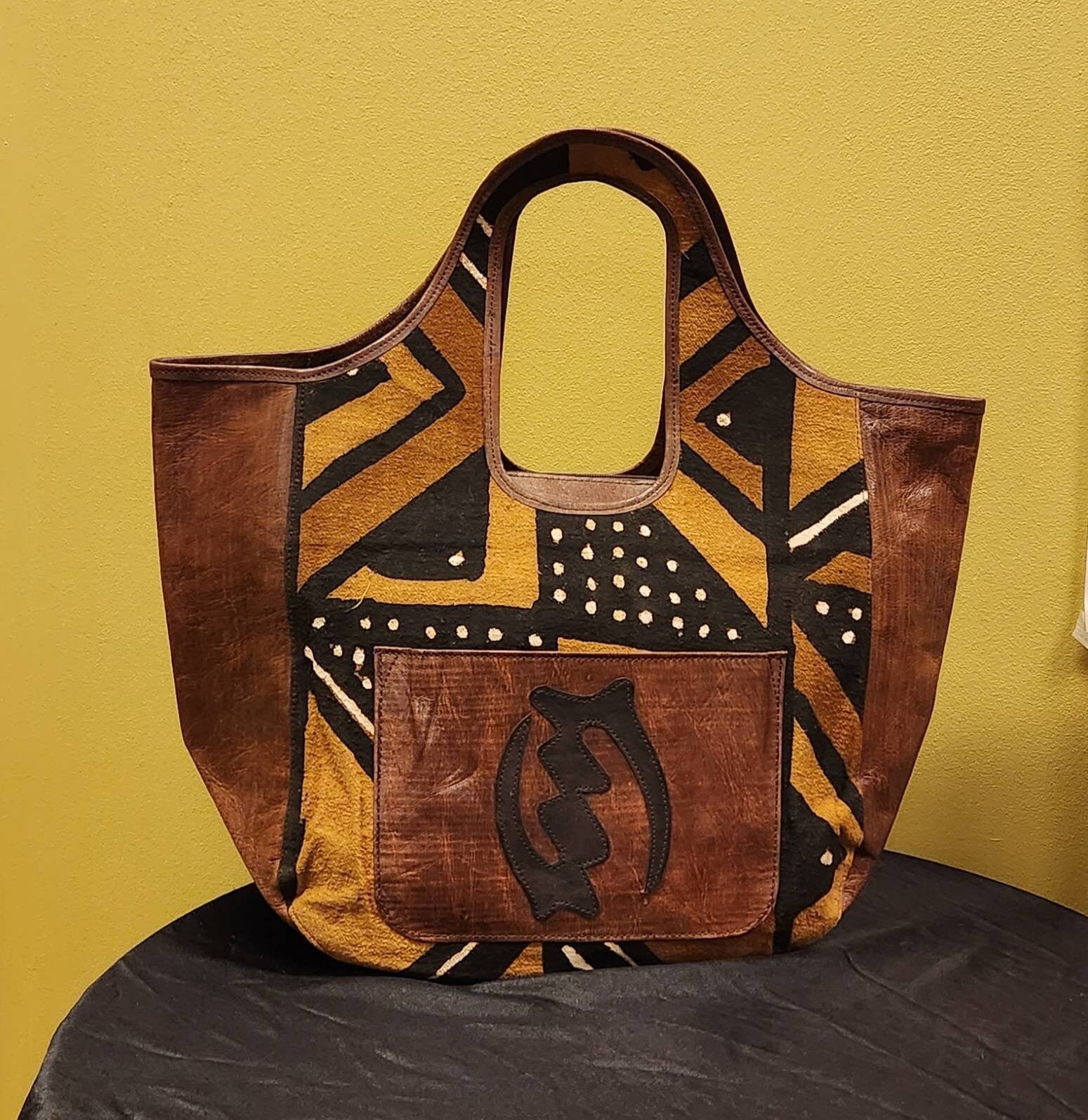 Woven Mudcloth Leather Hobo Purse made in