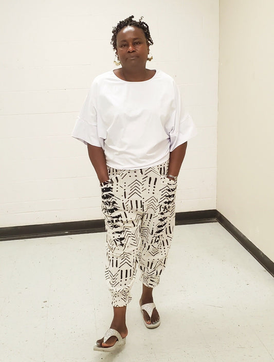 African Mudcloth Print Women's Ripped Pants.