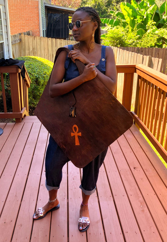 Exquisite XL Plate Leather Bag/handmade in Mali.  21x26x19 inches. Beautiful and rare Hand Dyed Leather Giant Portfolio shoulder bag.