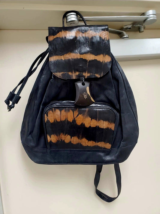Black African Backpack/Handmade leather Back Pack/ Exclusive bag / Gift Ideas/ Handcrafted Malian Bag.