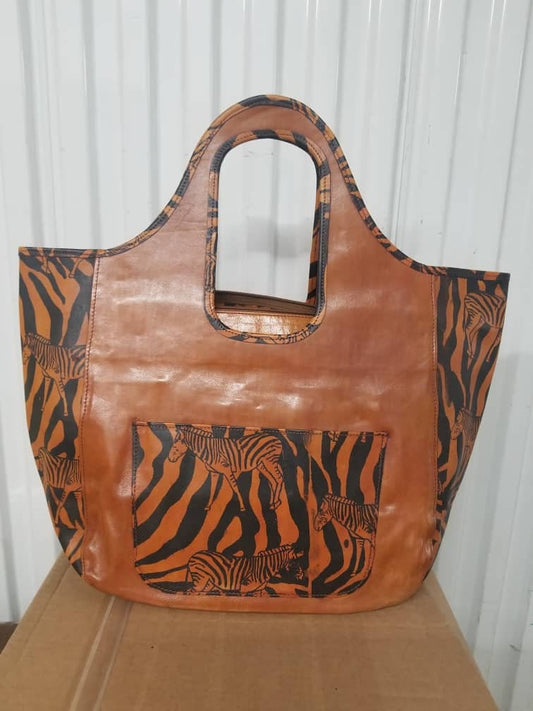 Mali Handcrafted Leather Hobo Bag with Ankara Cotton Accents
