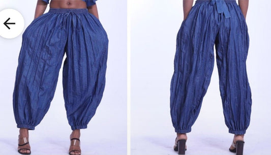 Denim Bubble Pant- Solid, 100% cotton with Elastic ankle/Baggy Fit M-XL.