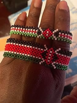 Wide Kenyan Flag Wrist Wrap Bracelet/13 Line Elastic Kenya Bracelet/Handmade by Maasai/Patriotic Bracelet size L-XL.