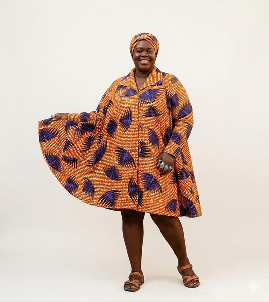Big Button Authentic African Tunic Shirt Dress/Plus size Shirtdress.