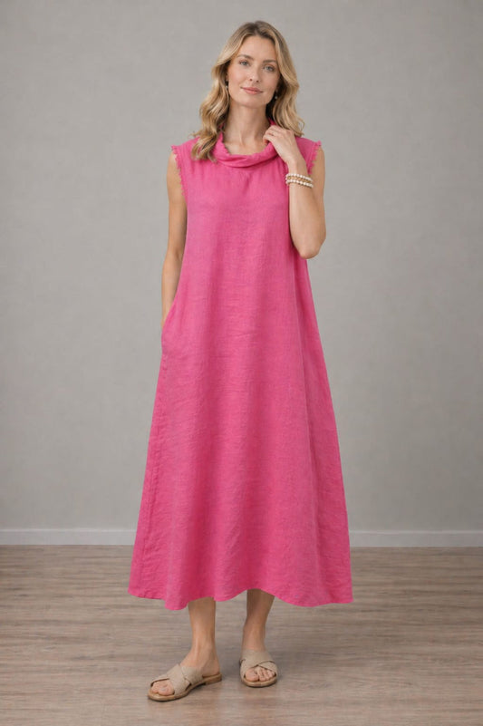 Italian Solid Linen Women Sleeveless Dress