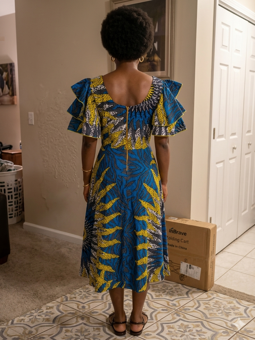 Ankara African Print Sunflower Maxi Dress/Fitted Dress with a back zipper.