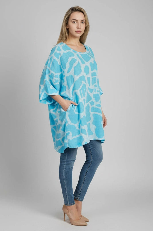 Plus Size Giraffe Print Baggy Cotton Top