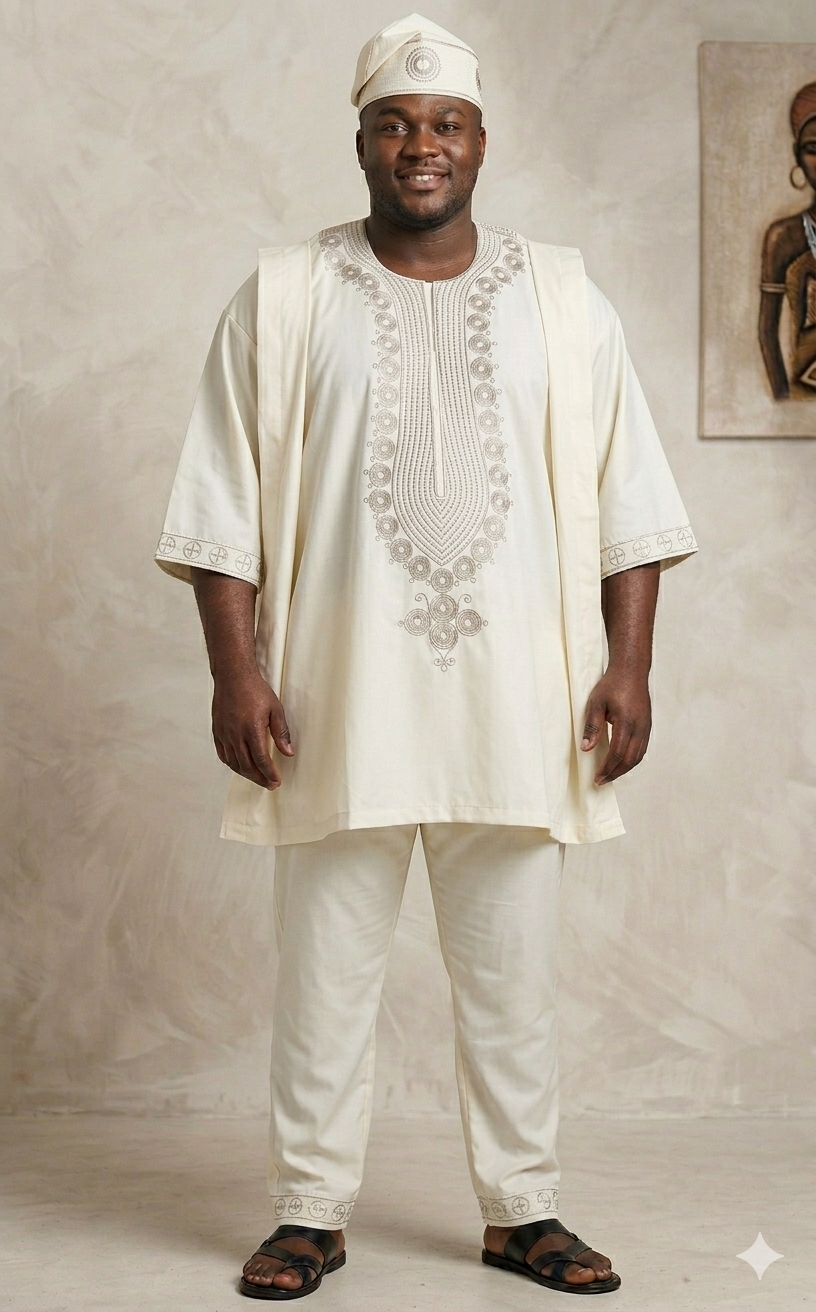 Mens African Plus size 3pc Dashiki with Kuffi, 100% cotton. One size Fits XL/2XL