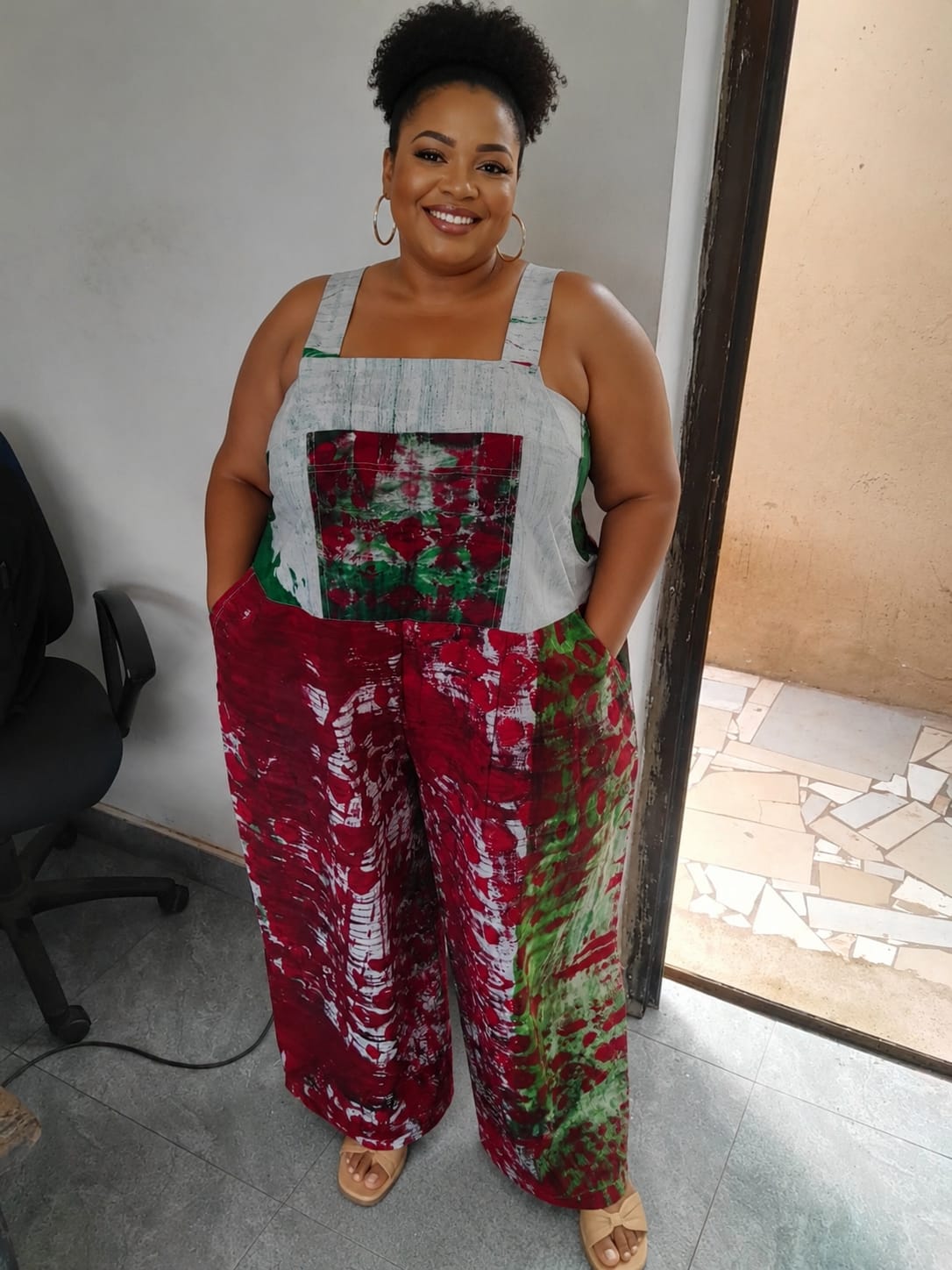 Plus Size Wide-Leg Jumpsuit with side button.