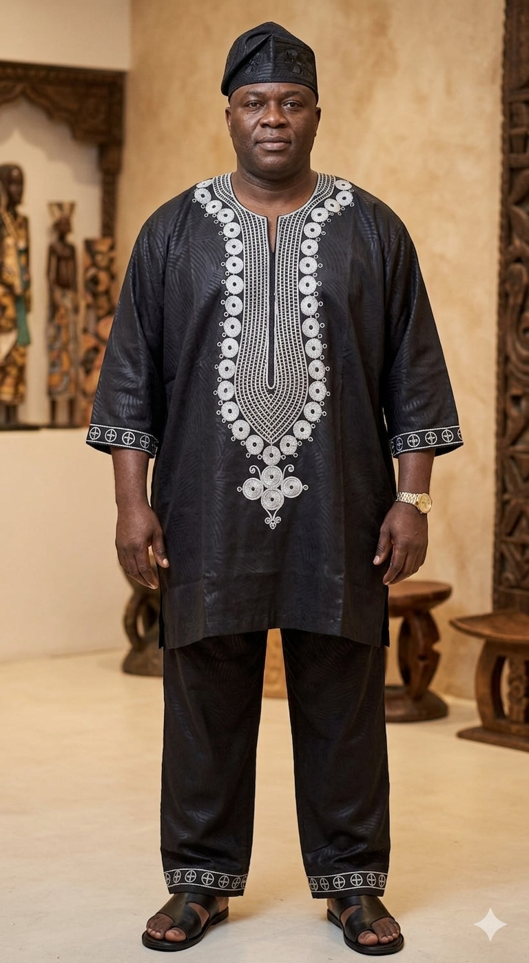 Mens African Plus size 3pc Dashiki with Kuffi, 100% cotton. One size Fits XL/2XL