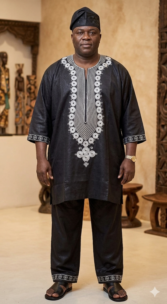 Mens African Plus size 3pc Dashiki with Kuffi, 100% cotton. One size Fits XL/2XL