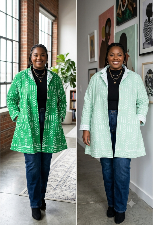 Reversible Mudcloth Print Swing Jacket/Mudcloth Coats/Belma Brand.
