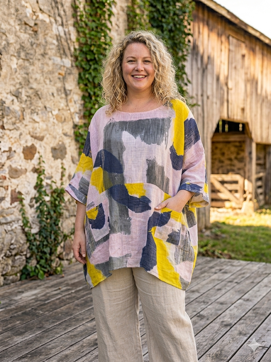 The Italian Cotton Abstract Art Tunic