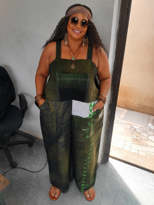 Plus Size Splash Wide-Leg Jumpsuit with side button.