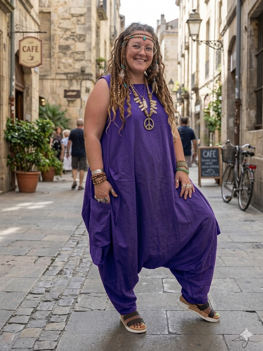 Minala Women Solid Turtle Neck Harem Jumpsuit/Romper with a zipped bottom and detachable hoody, one size.
