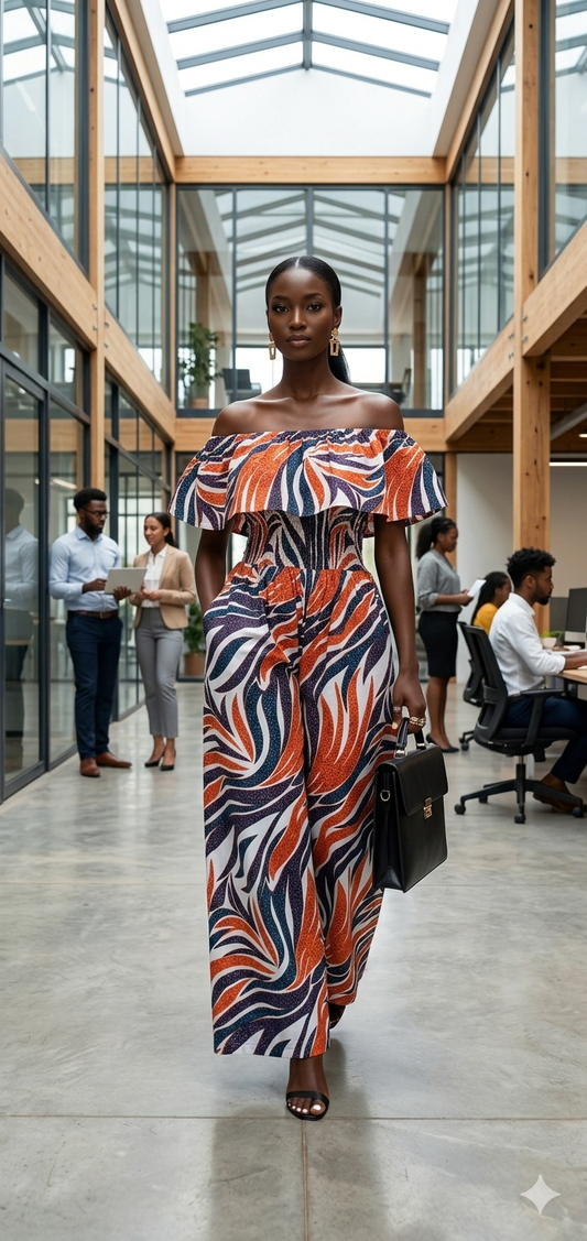 Minala African Ankara off shoulder Jumpsuit/ African Jumper with side pockets/Palazzo Jumpsuit/Fits  S-L.