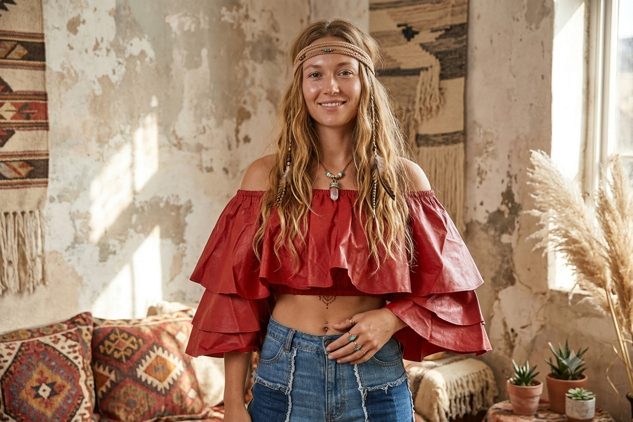 The Ultimate Boho Ruffle Off-Shoulder Crop Top
