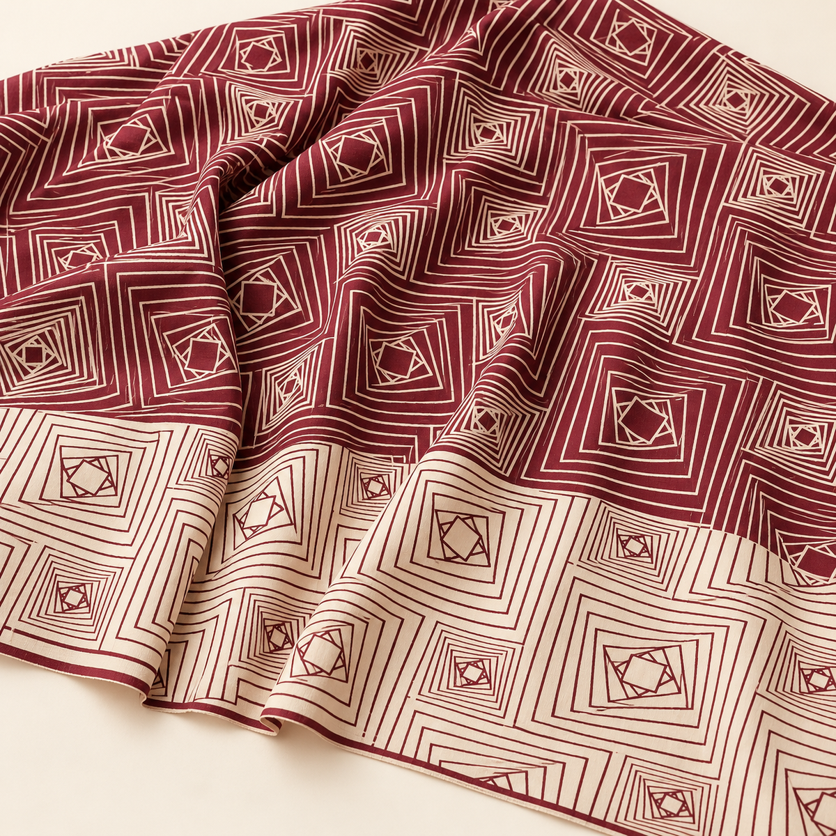 Burgundy & Cream Geometric African Print Fabric – 100% Cotton, 6 Yards